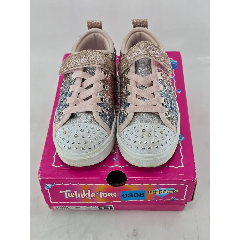 Skechers Twinkle Toes Sneakers Girls Size 11 Light Pink Multi Sequin - Excellent